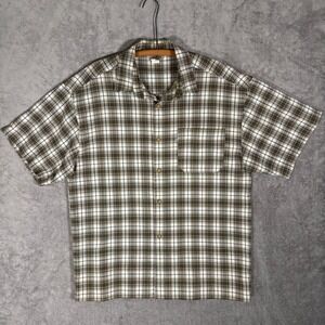 CalTop Vtg Mens 2XL Plaid Short Sleeve Button Down Shirt Brown White Made in USA